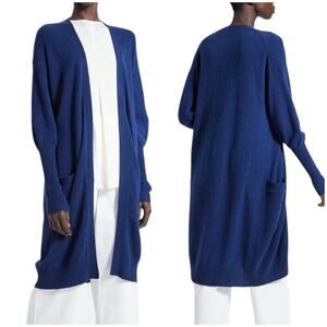 Theory Cashmere Lightweight Long Cardigan Royal Navy Size M Open Front Pockets